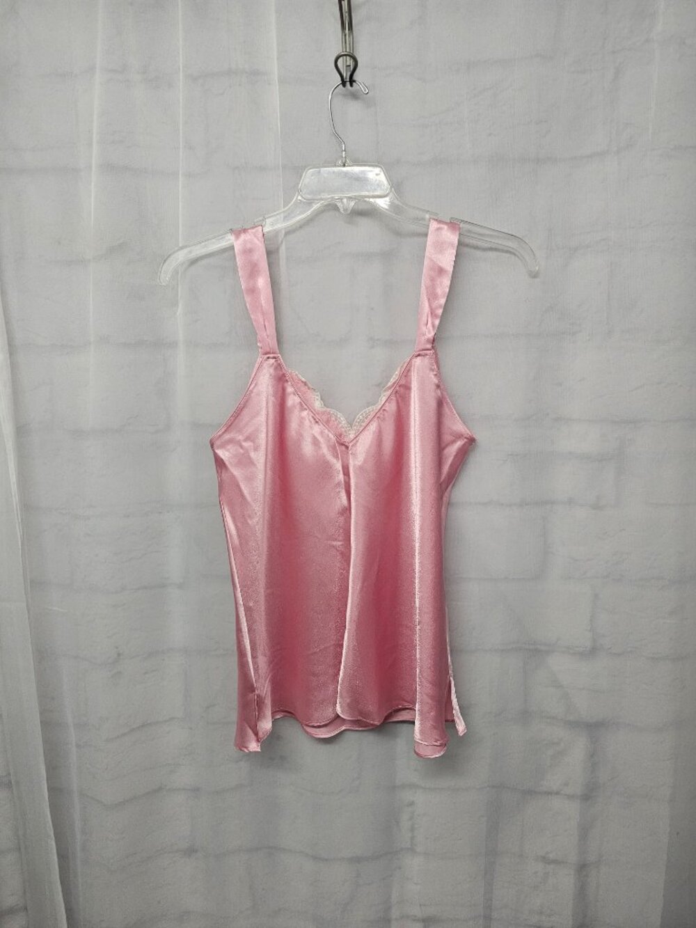Oscar De La Rente Tank Pink Satin Lace Coquette Y2K L - Picture 5 of 10